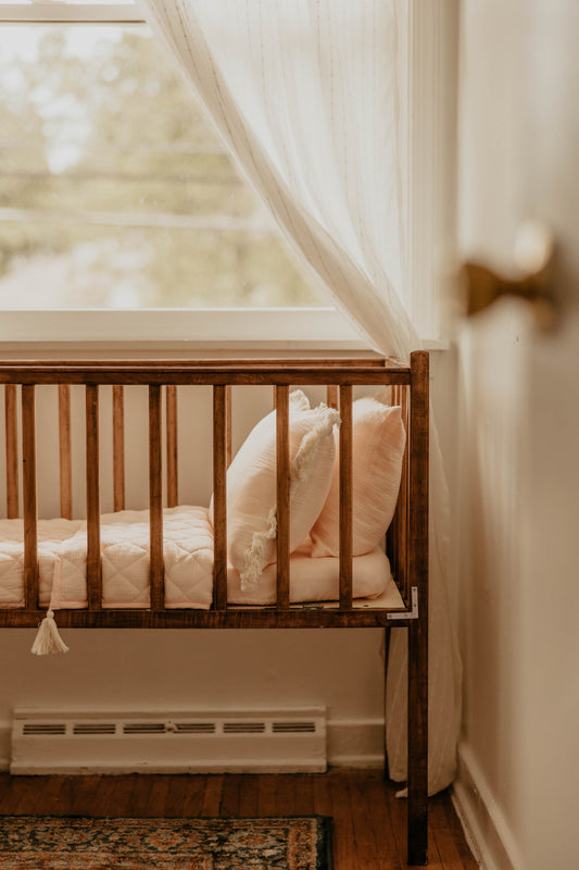 Soft Pink Muslin 3 Piece Portable Crib Set